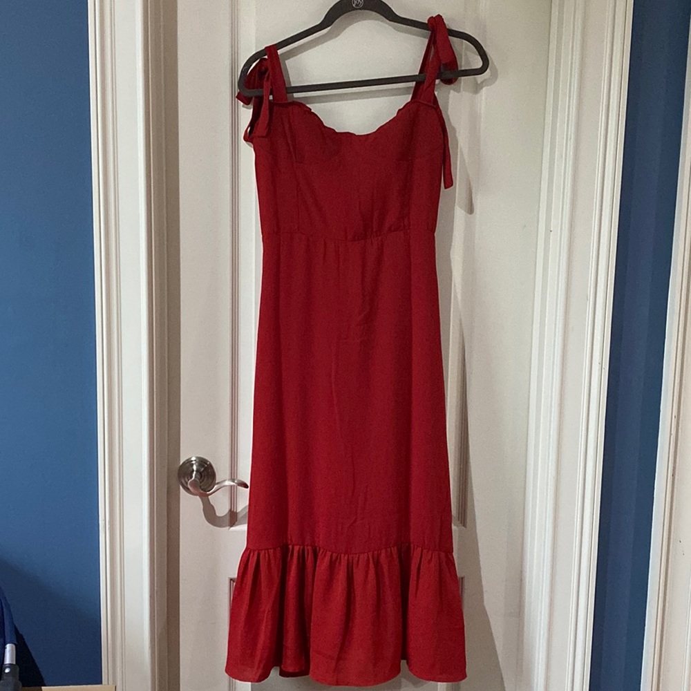 O.P.T. Red Midi Dress with Tie Straps